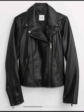 GAP Black Faux Leather Asymmetrical Moto Jacket